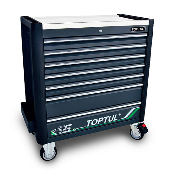 ΠΛΗΡΗΣ ΕΡΓΑΛΕΙΟΦΟΡΟΣ W/7-Drawer Tool Trolley - 413 PCS Mechanics Tool Set (BUMPER SERIES) GRAY - ''Stainless'' Steel Worktop